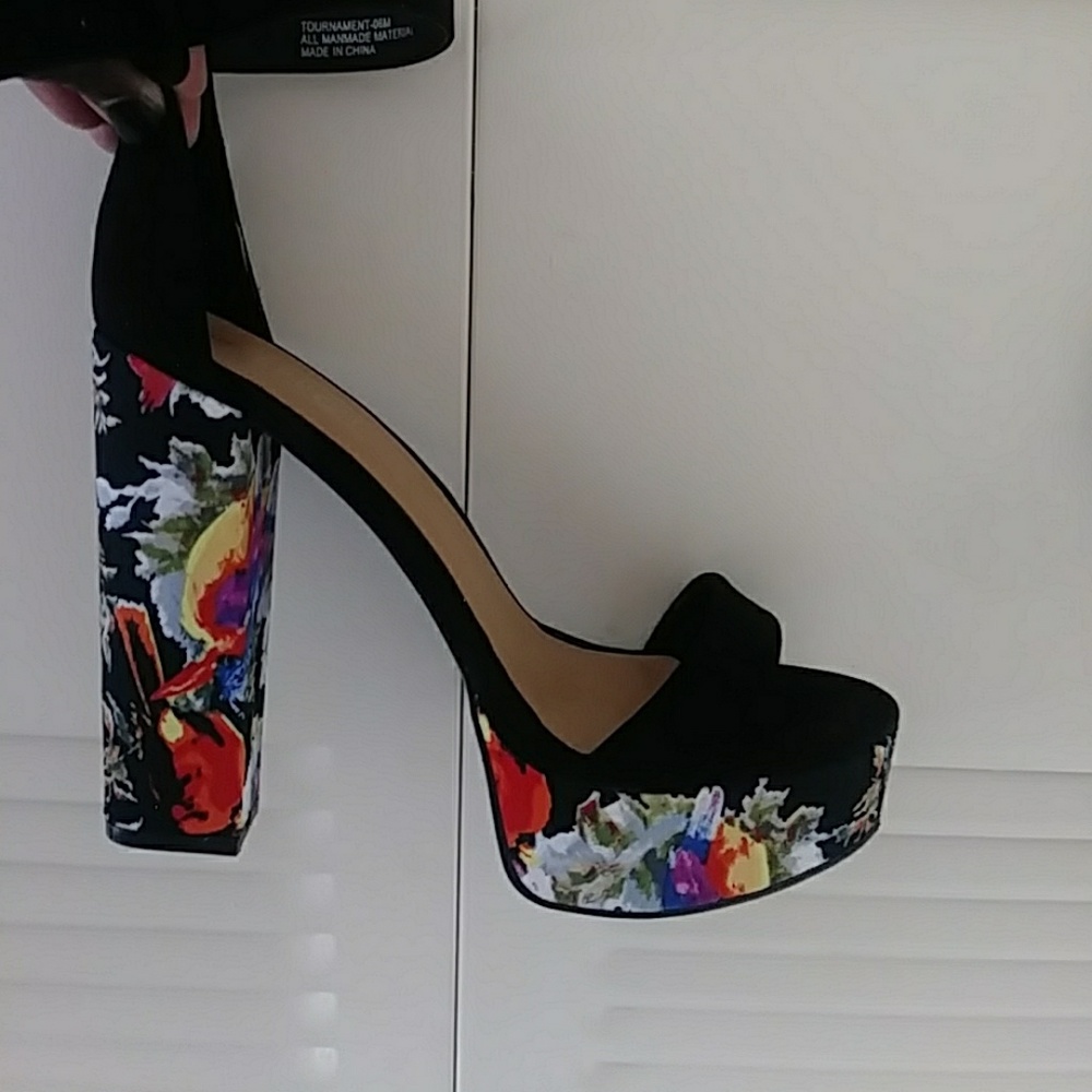 floral ankle strapped sandal high heel